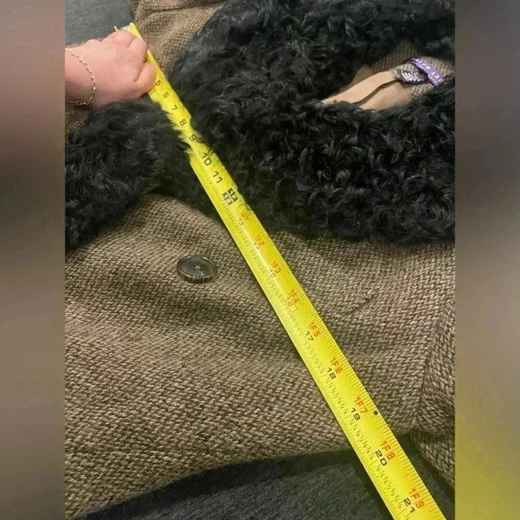 Ralph Lauren Collection Purple Label Wool Coat Shearling Fur Collar Trench Tweed - Picture 13 of 16